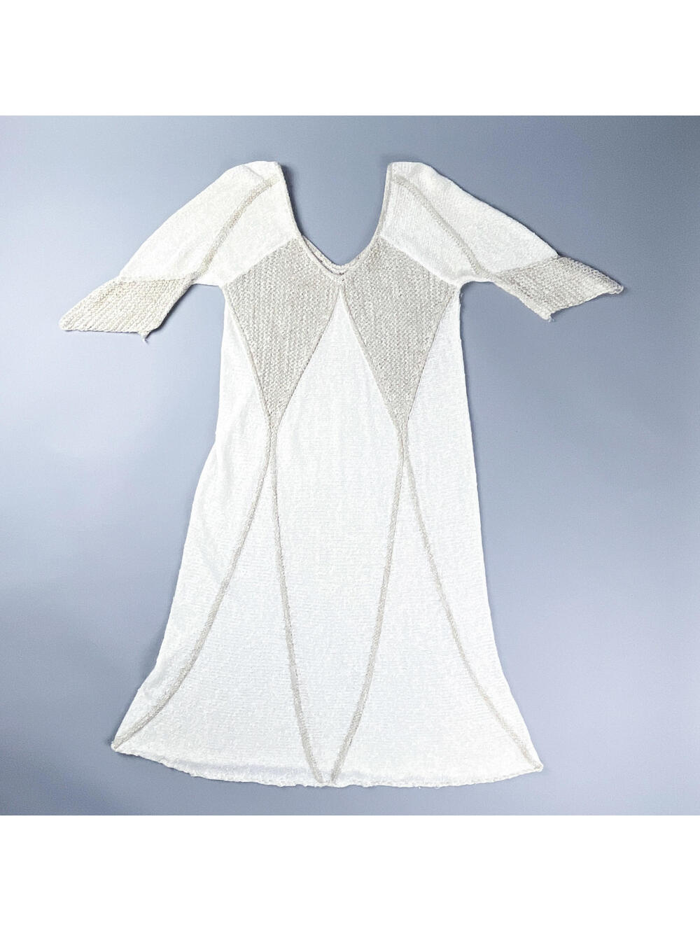 Vintage White and Beige Midi Textured Knit Dress, See Through